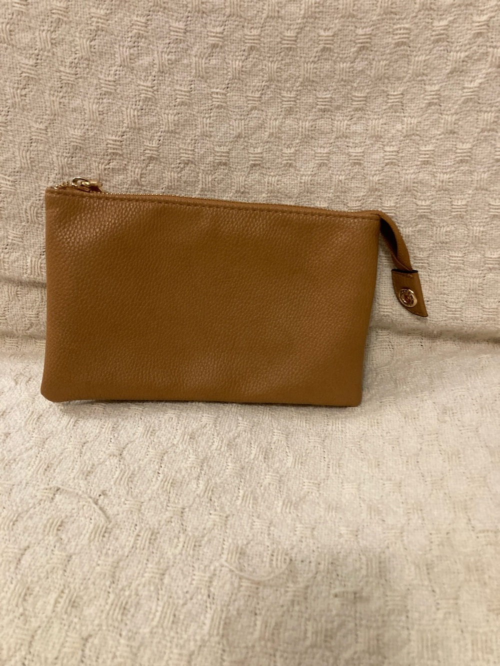 Tan Pebbled Leather Mini Pouch with Gold Zip
